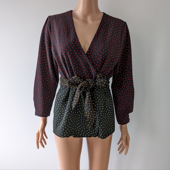 Zara polka dot multi color wrap top with tie crepe - Picture 6 of 11